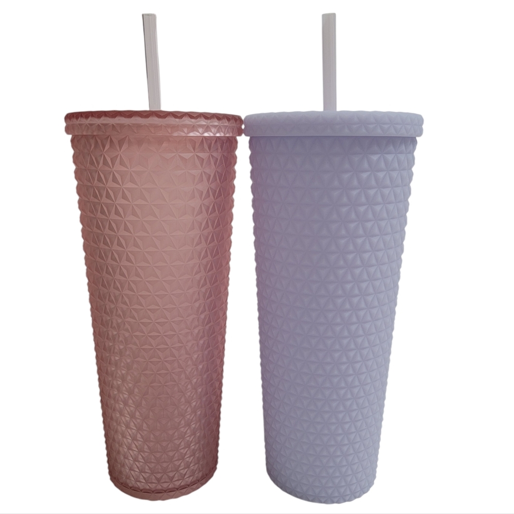 Holiday Time | Plastic Matte Textured Tumbler Set Pink & White